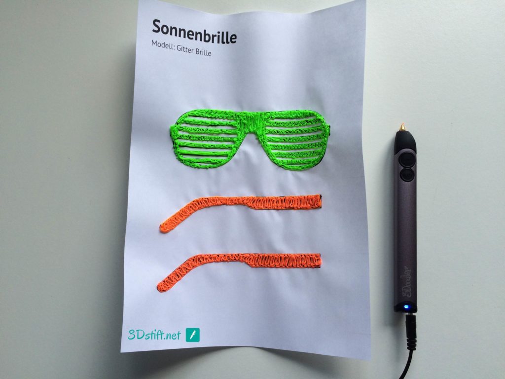 3Dooder 2.0 Test Schablone Sonnenbrille ausgedruckt